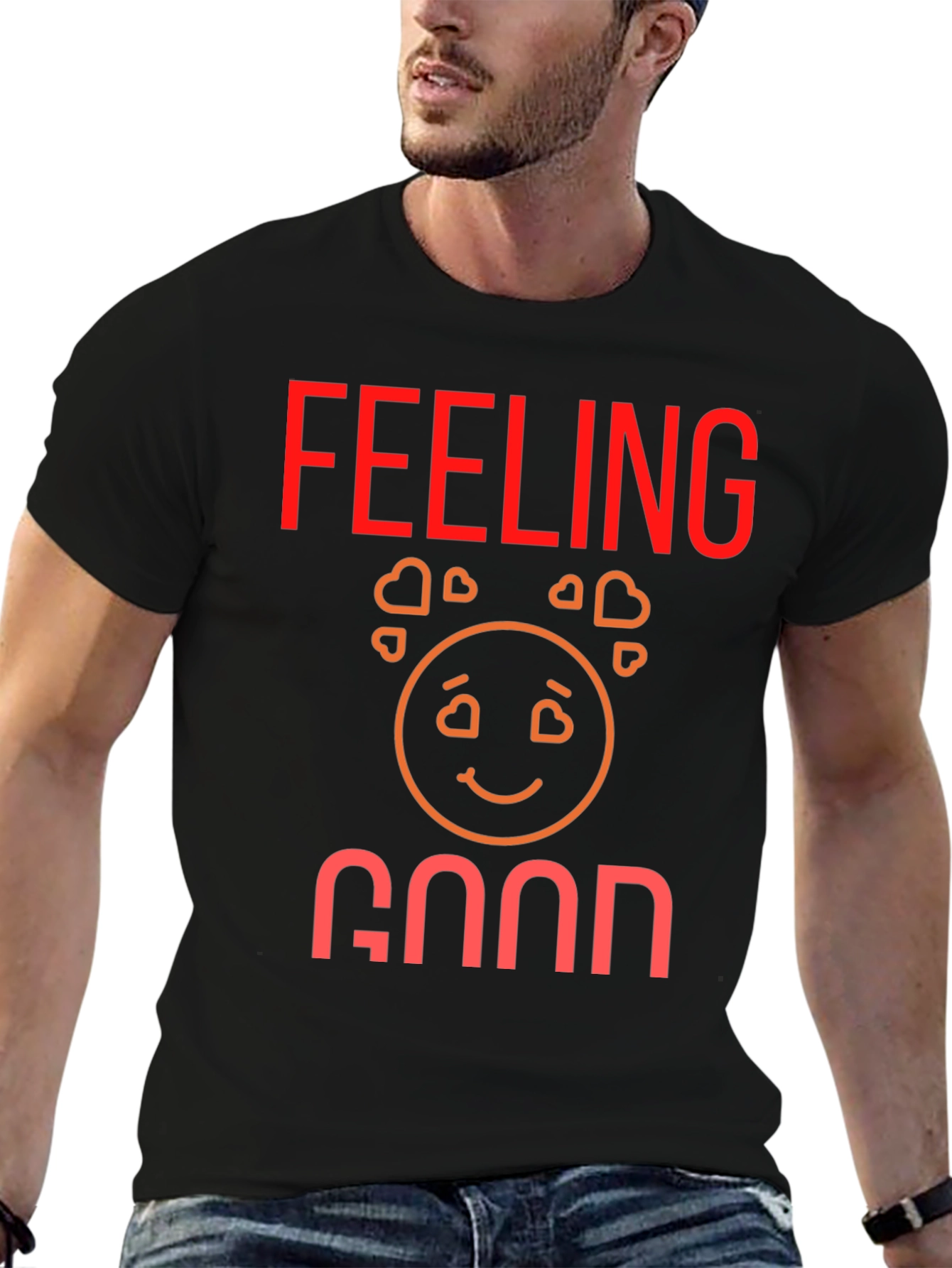Feeling Good Graphic Tee - Black Cotton Comfort
