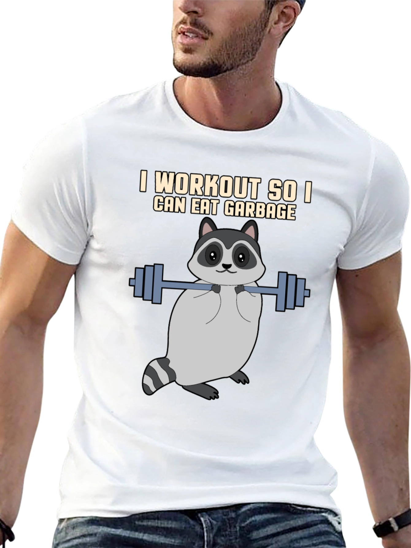 Workout Raccoon Graphic T-Shirt