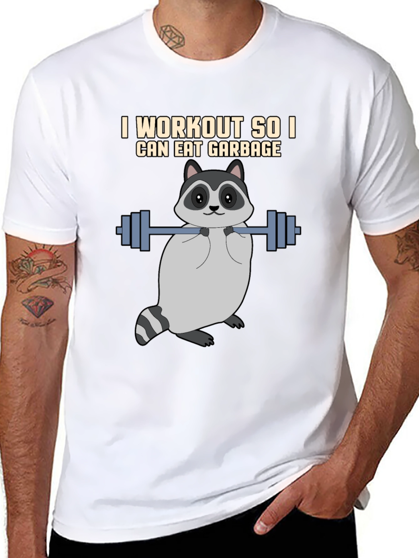 Workout Raccoon Graphic T-Shirt