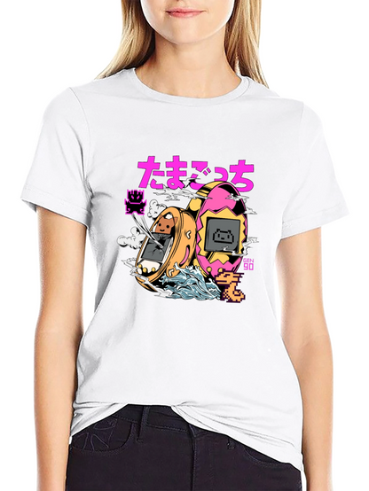 Retro Tamagotchi Graphic T-Shirt - Black