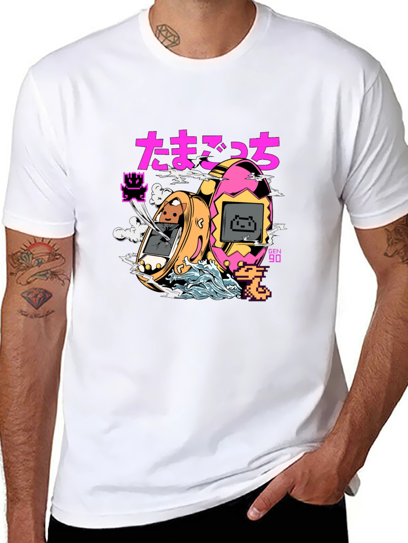 Retro Tamagotchi Graphic T-Shirt - Black