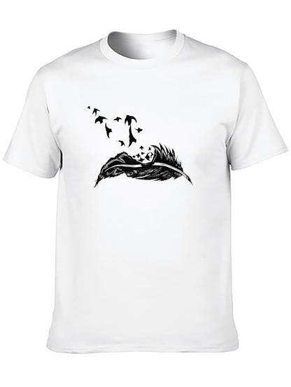 Black Feather Flock Tee - Stylish Graphic Print T-Shirt