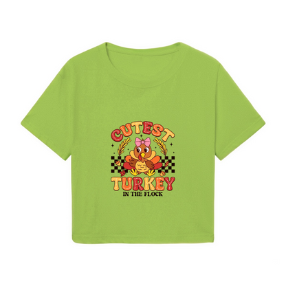 Cutest Turkey In The Flock Fun Thanksgiving Cropped T?Shirt