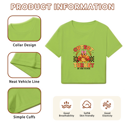 Cutest Turkey In The Flock Fun Thanksgiving Cropped T?Shirt