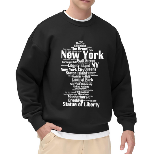 New York City Landmarks Word Cloud Crewneck Sweatshirt - NYC Travel Gift Pullover