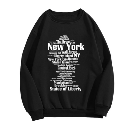 New York City Landmarks Word Cloud Crewneck Sweatshirt - NYC Travel Gift Pullover