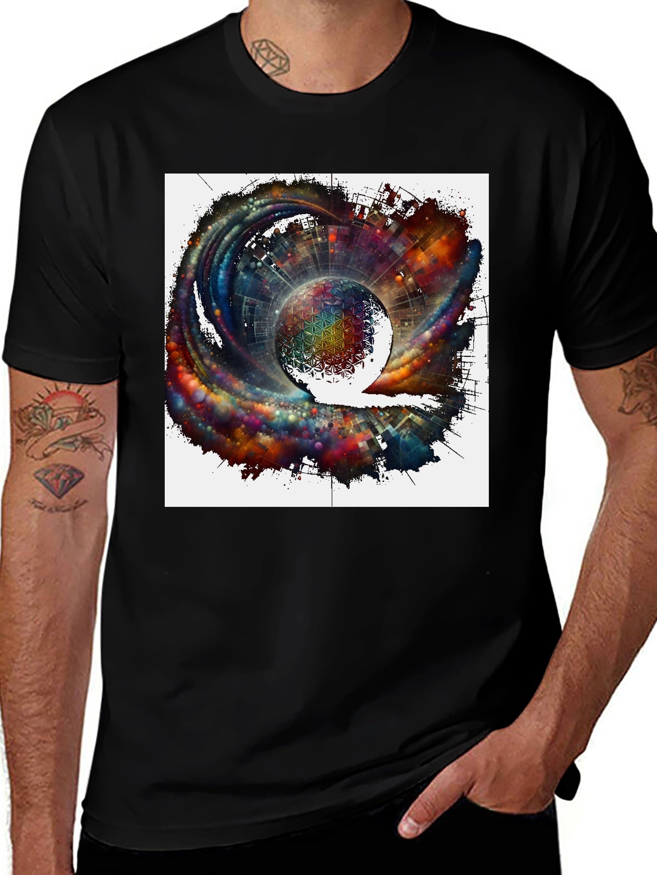 Cosmic Sphere Graphic T-Shirt - Modern Art Tee