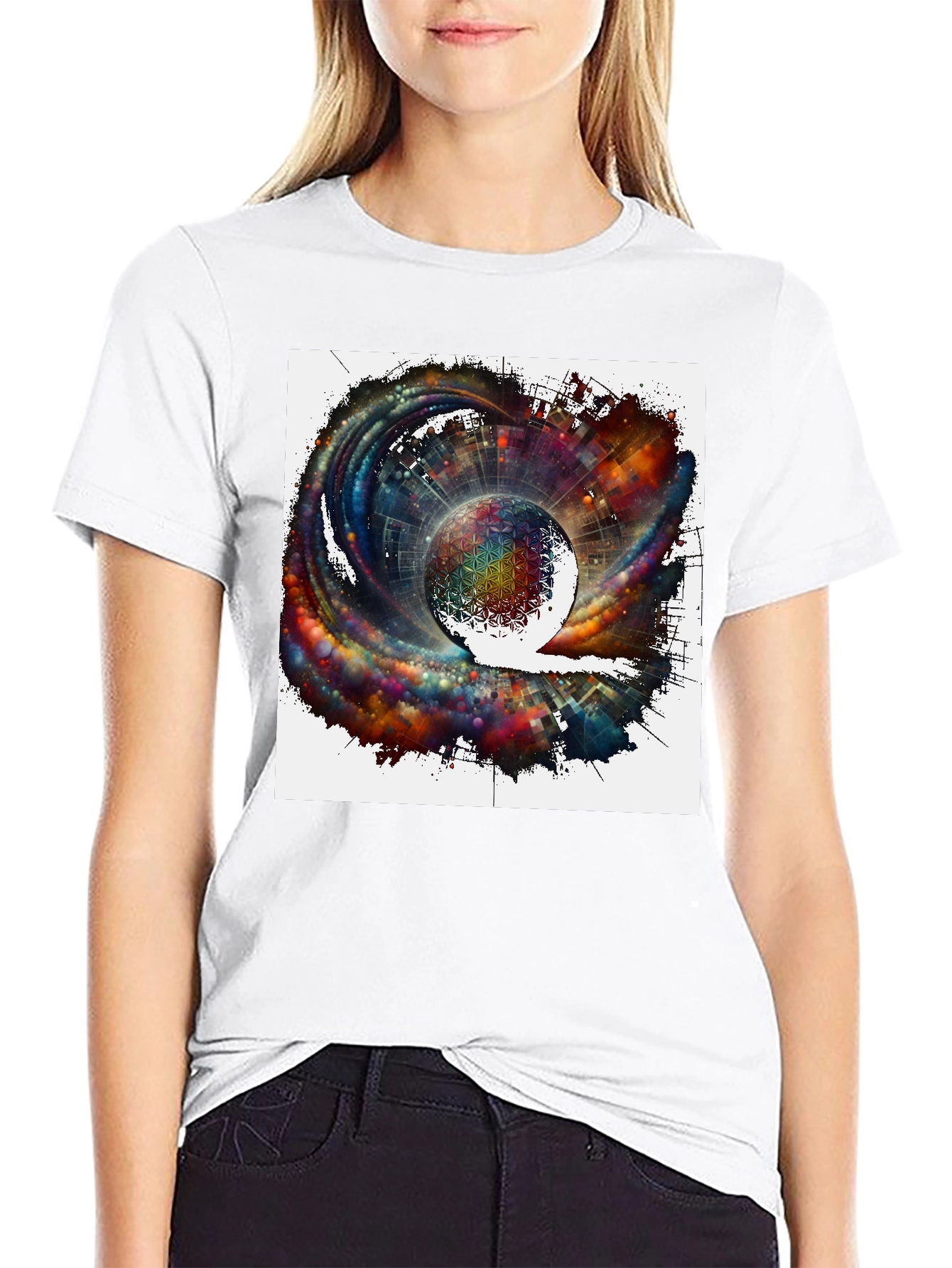 Cosmic Sphere Graphic T-Shirt - Modern Art Tee