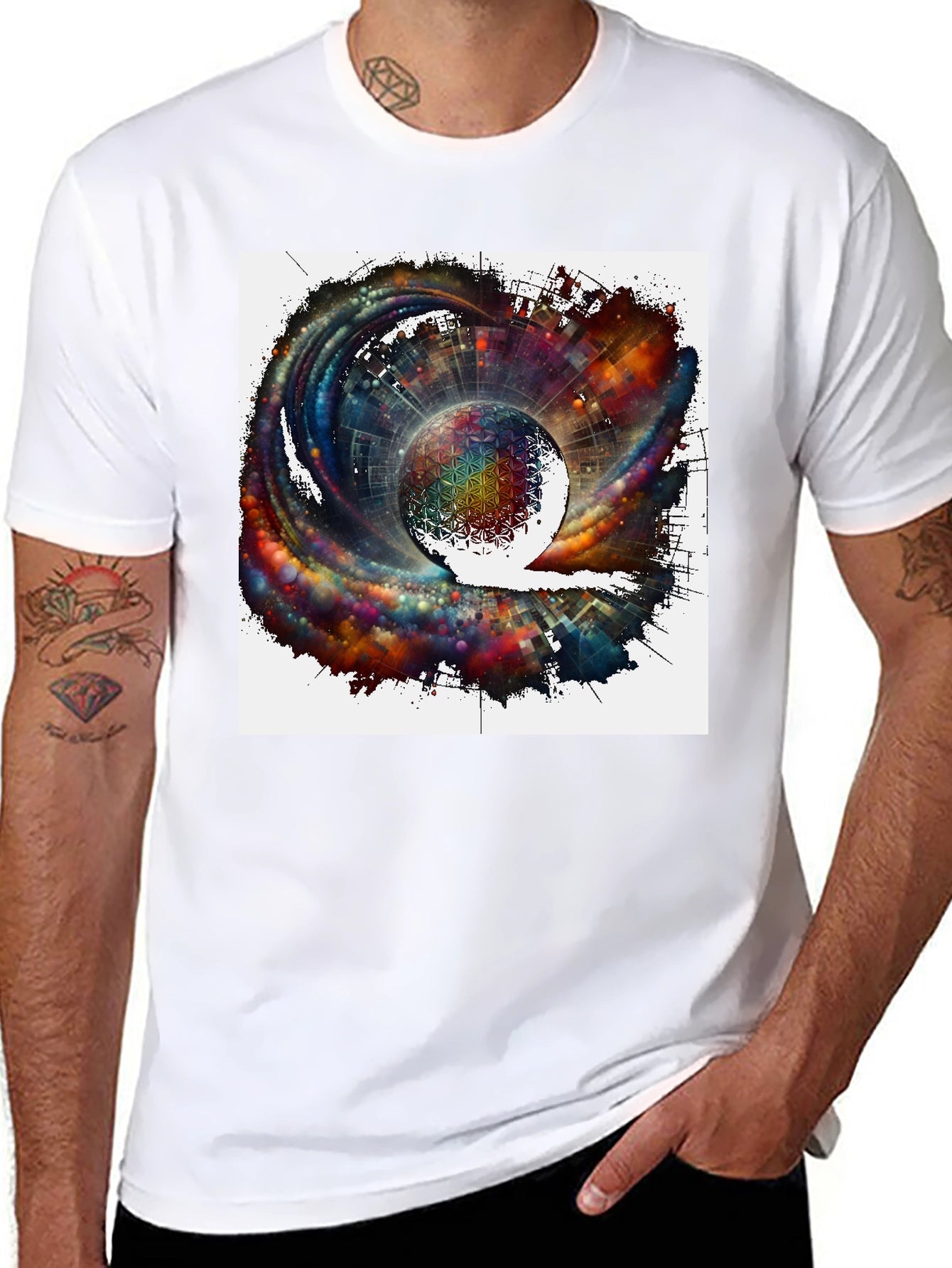 Cosmic Sphere Graphic T-Shirt - Modern Art Tee