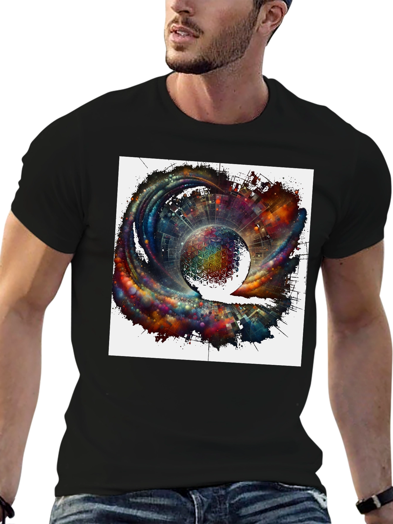Cosmic Sphere Graphic T-Shirt - Modern Art Tee