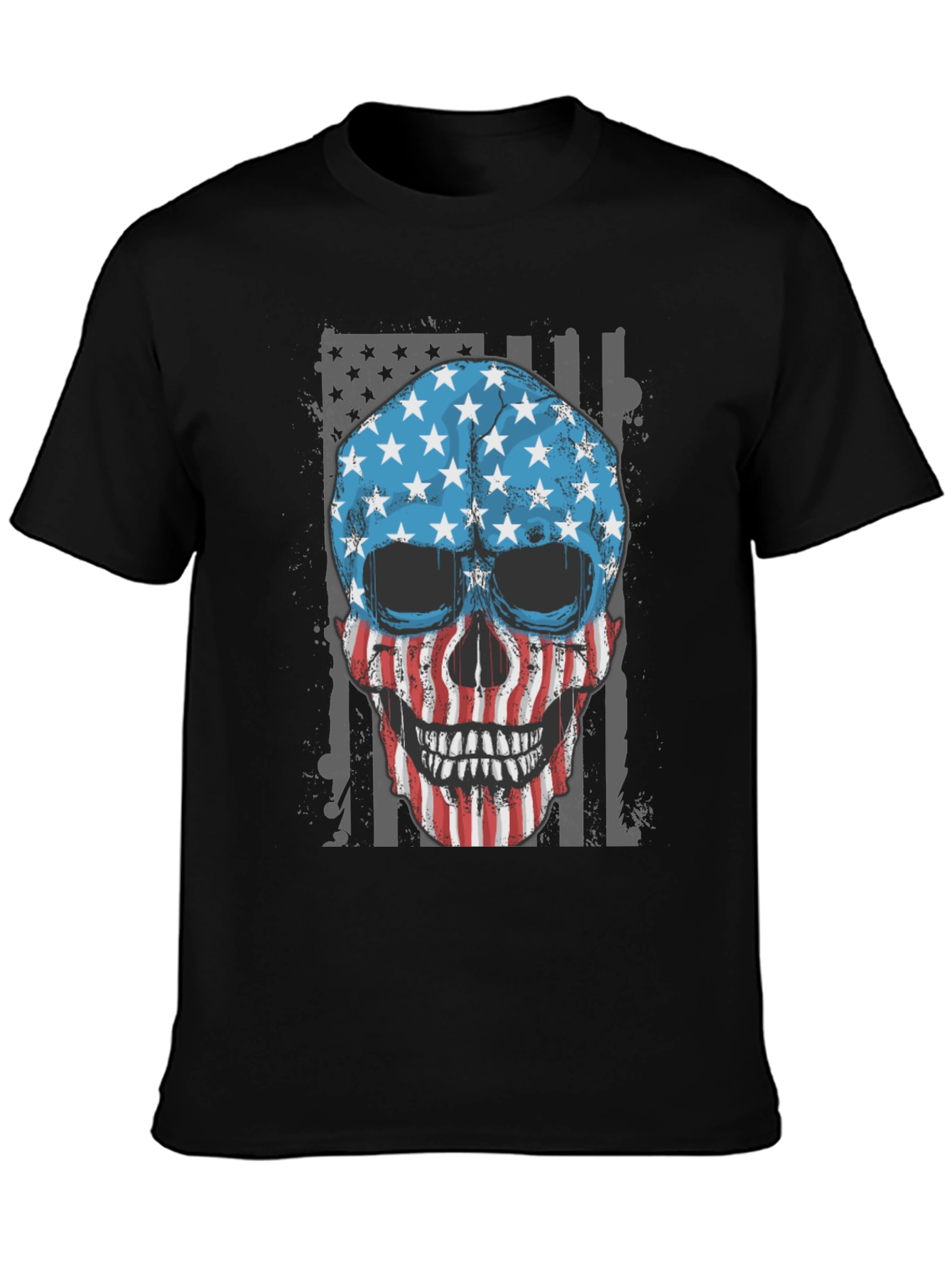 American Flag Skull Graphic T-Shirt Patriotic USA Tee