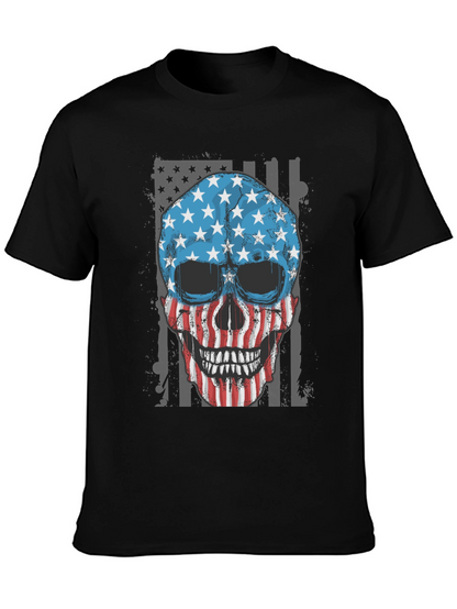 American Flag Skull Graphic T-Shirt Patriotic USA Tee