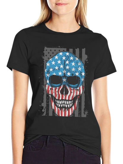 American Flag Skull Graphic T-Shirt Patriotic USA Tee