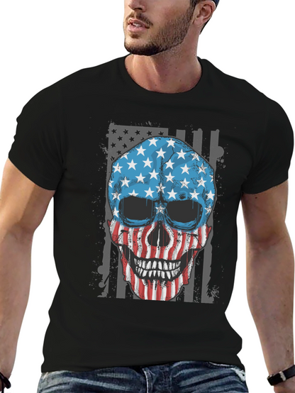 American Flag Skull Graphic T-Shirt Patriotic USA Tee