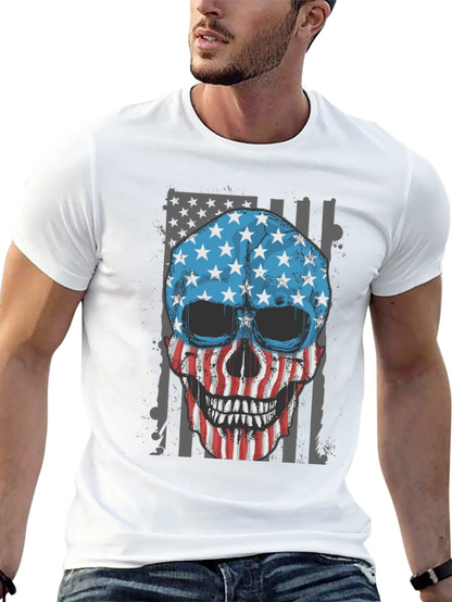 American Flag Skull Graphic T-Shirt Patriotic USA Tee