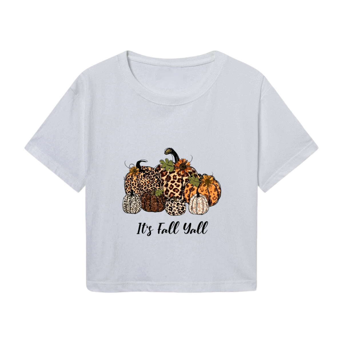 It's Fall Y'all Leopard Print Pumpkin Autumn Season Crop Top