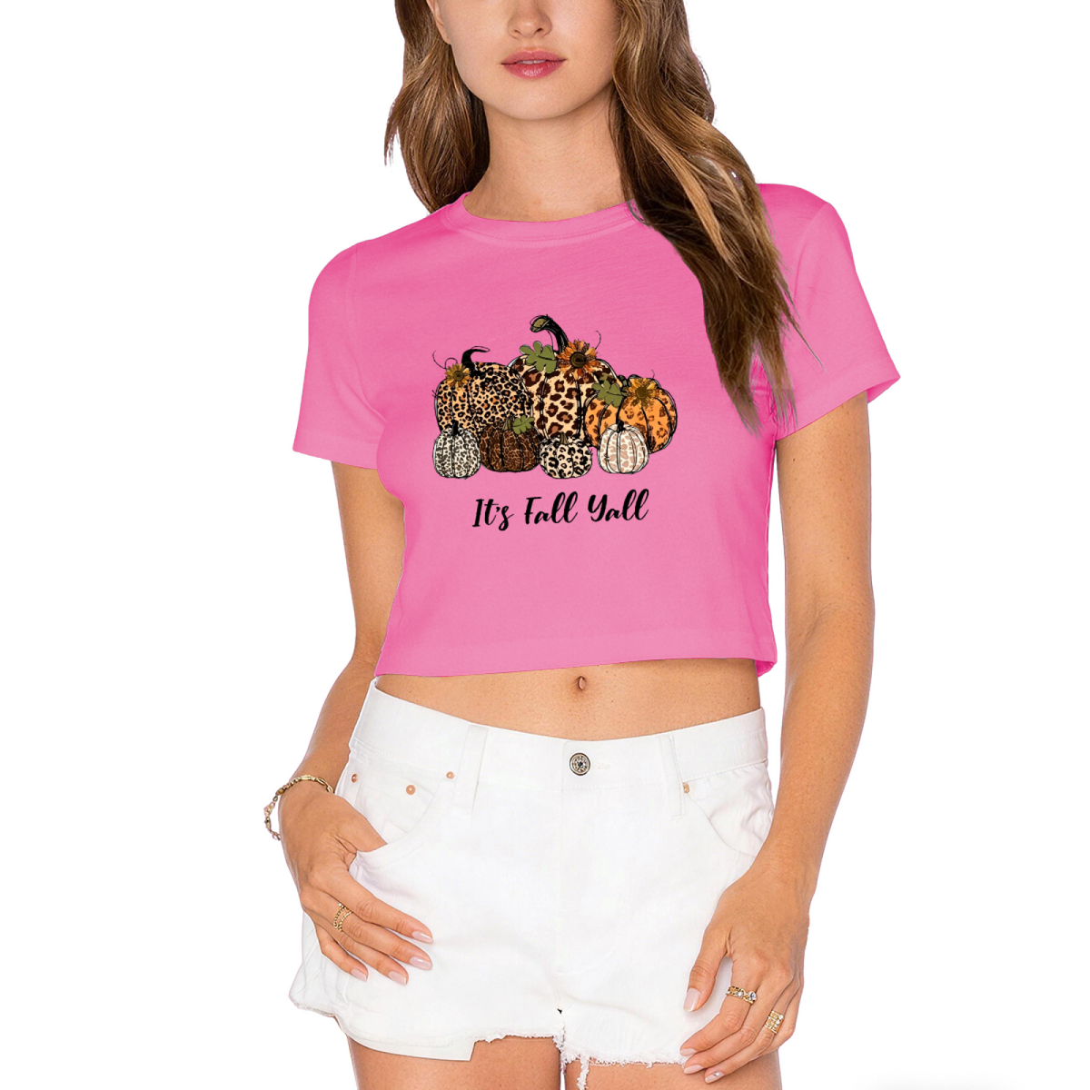 It's Fall Y'all Leopard Print Pumpkin Autumn Season Crop Top