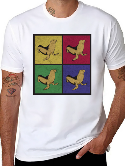 Retro Seal Pop Art Graphic Tee - Black