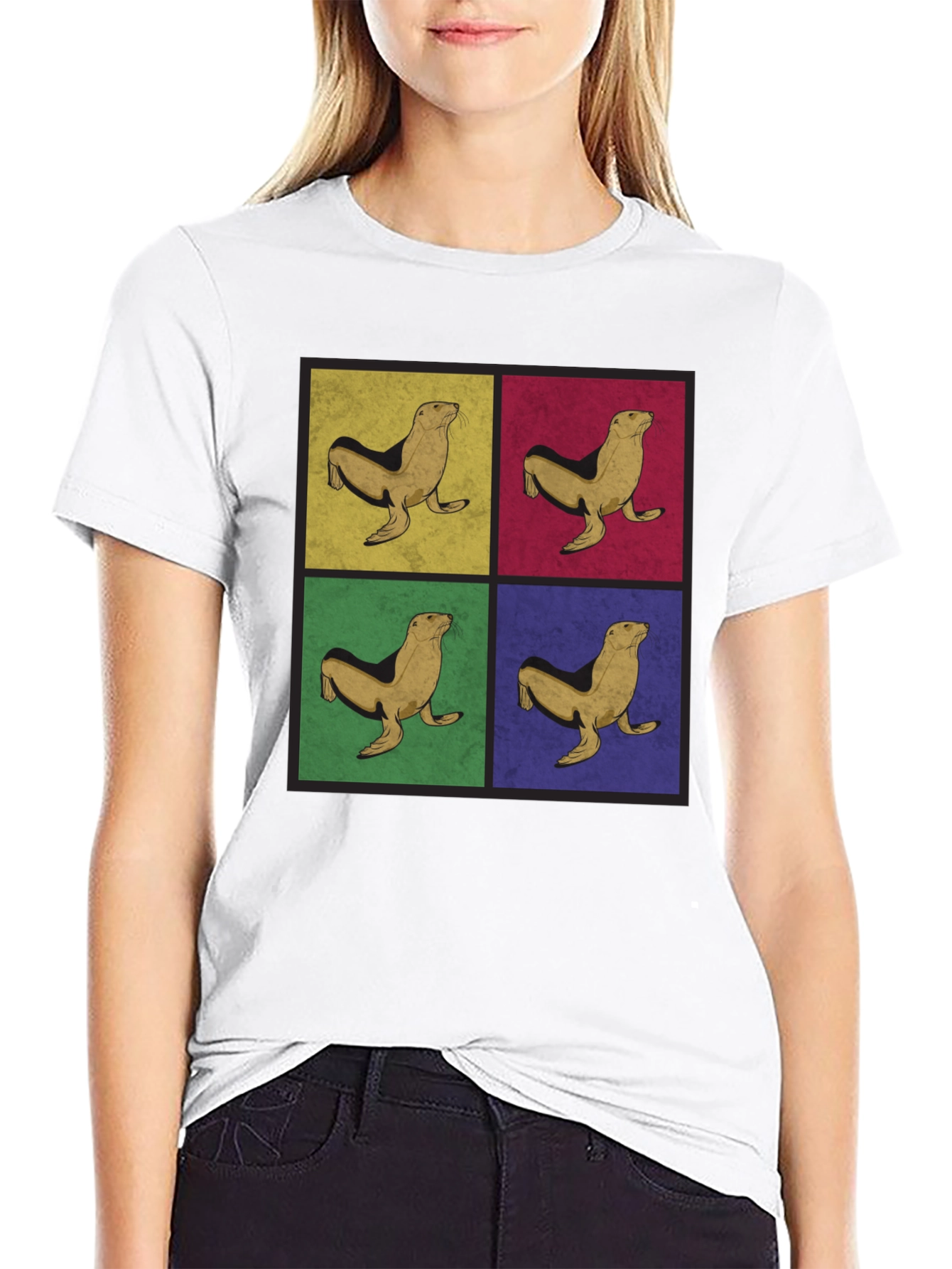 Retro Seal Pop Art Graphic Tee - Black