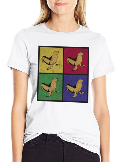 Retro Seal Pop Art Graphic Tee - Black