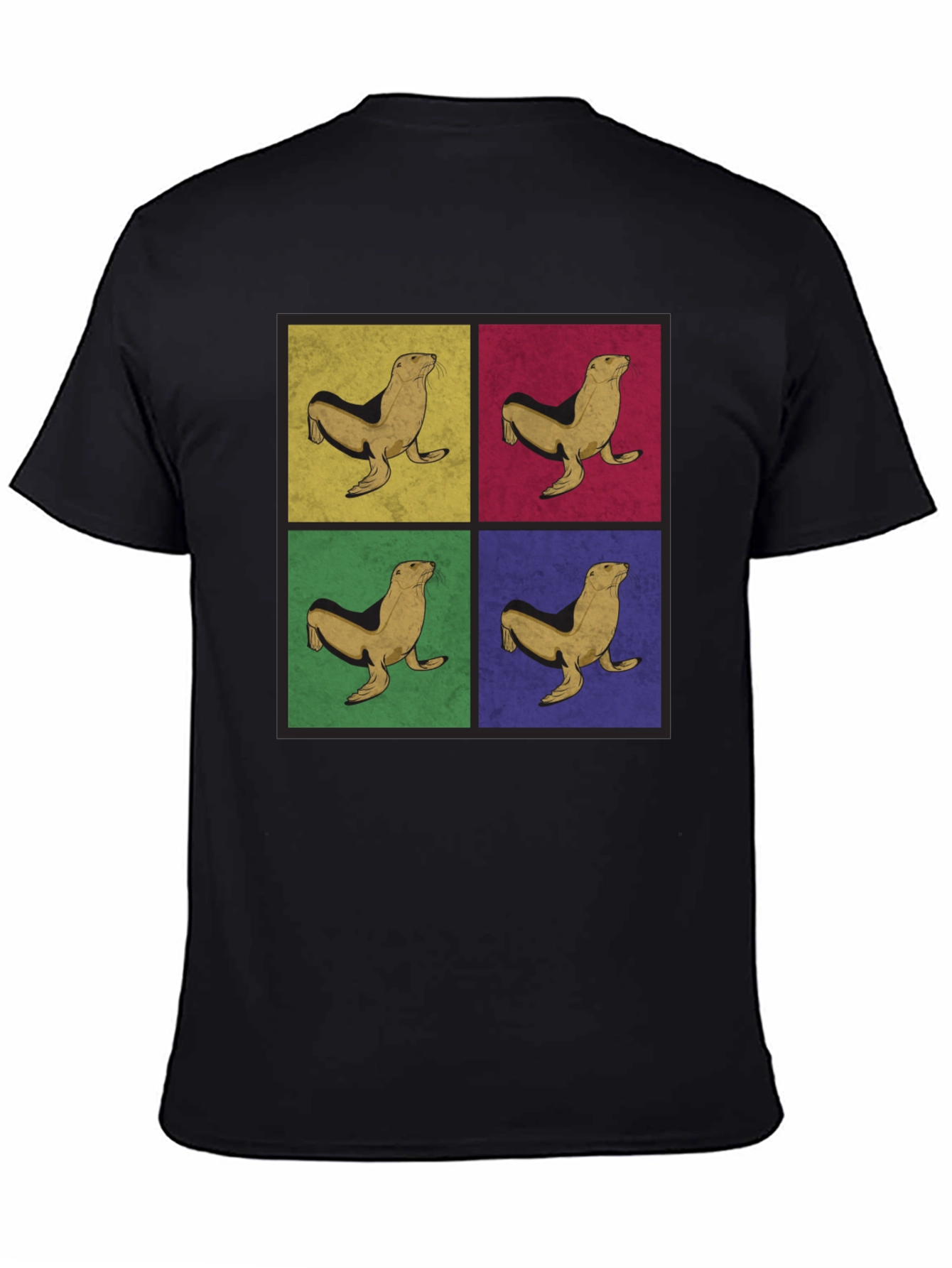 Retro Seal Pop Art Graphic Tee - Black