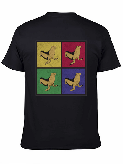 Retro Seal Pop Art Graphic Tee - Black
