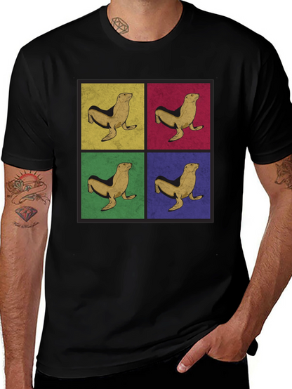 Retro Seal Pop Art Graphic Tee - Black
