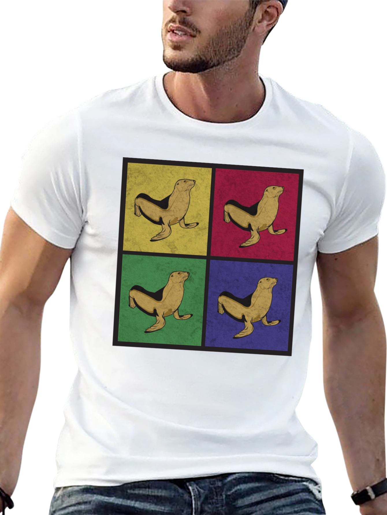 Retro Seal Pop Art Graphic Tee - Black