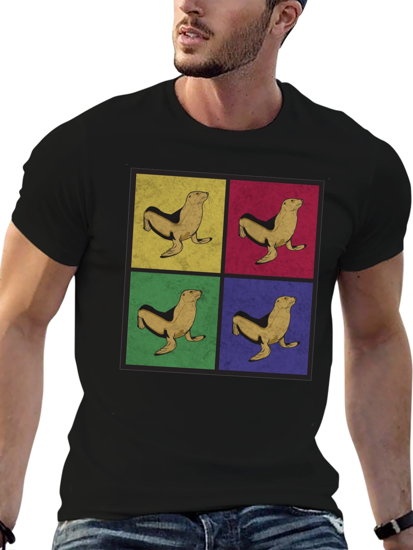 Retro Seal Pop Art Graphic Tee - Black