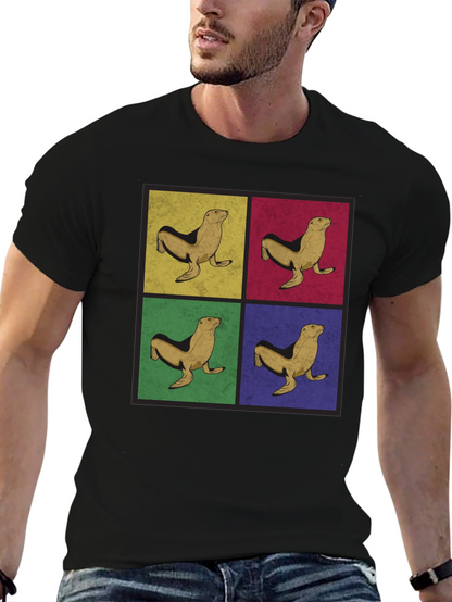 Retro Seal Pop Art Graphic Tee - Black