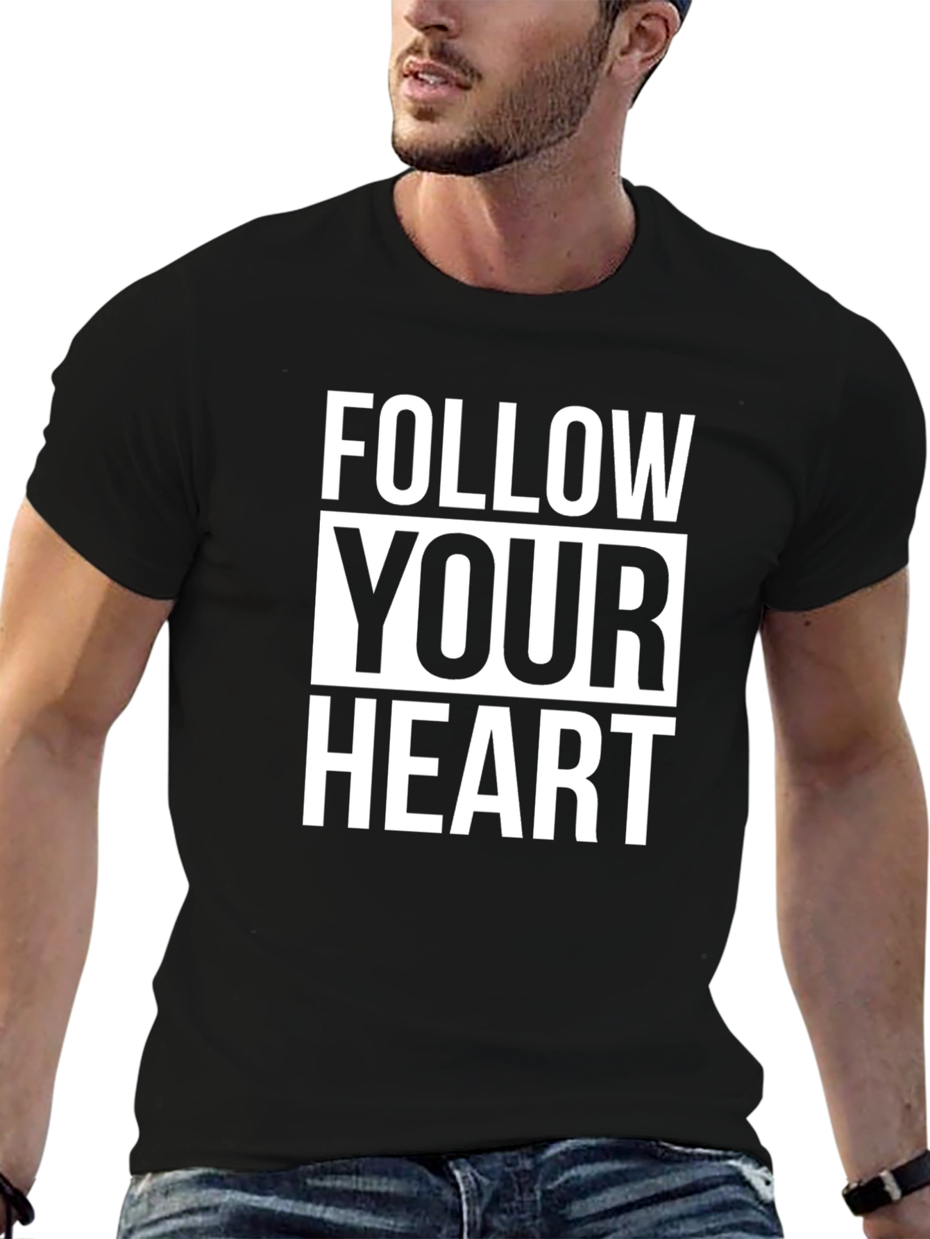 Follow Your Heart Graphic Tee - Black Cotton T-Shirt