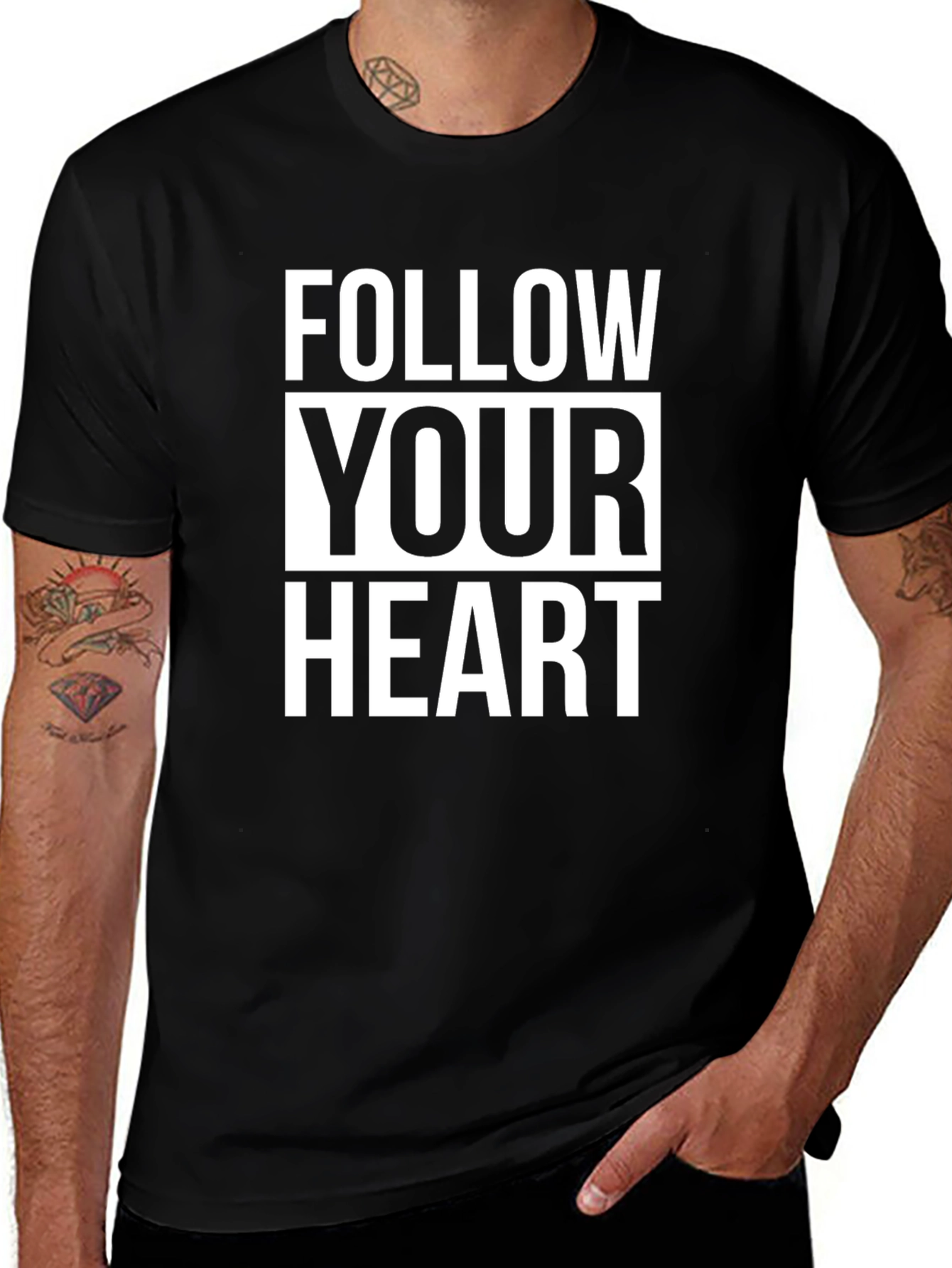 Follow Your Heart Graphic Tee - Black Cotton T-Shirt