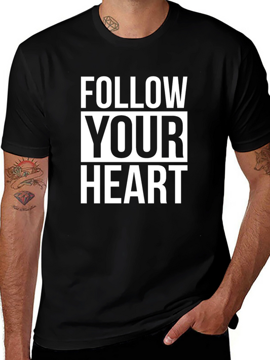 Follow Your Heart Graphic Tee - Black Cotton T-Shirt