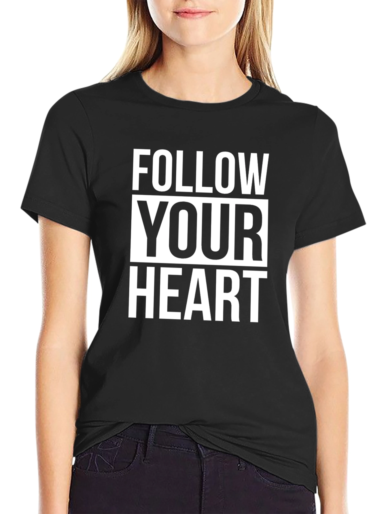 Follow Your Heart Graphic Tee - Black Cotton T-Shirt