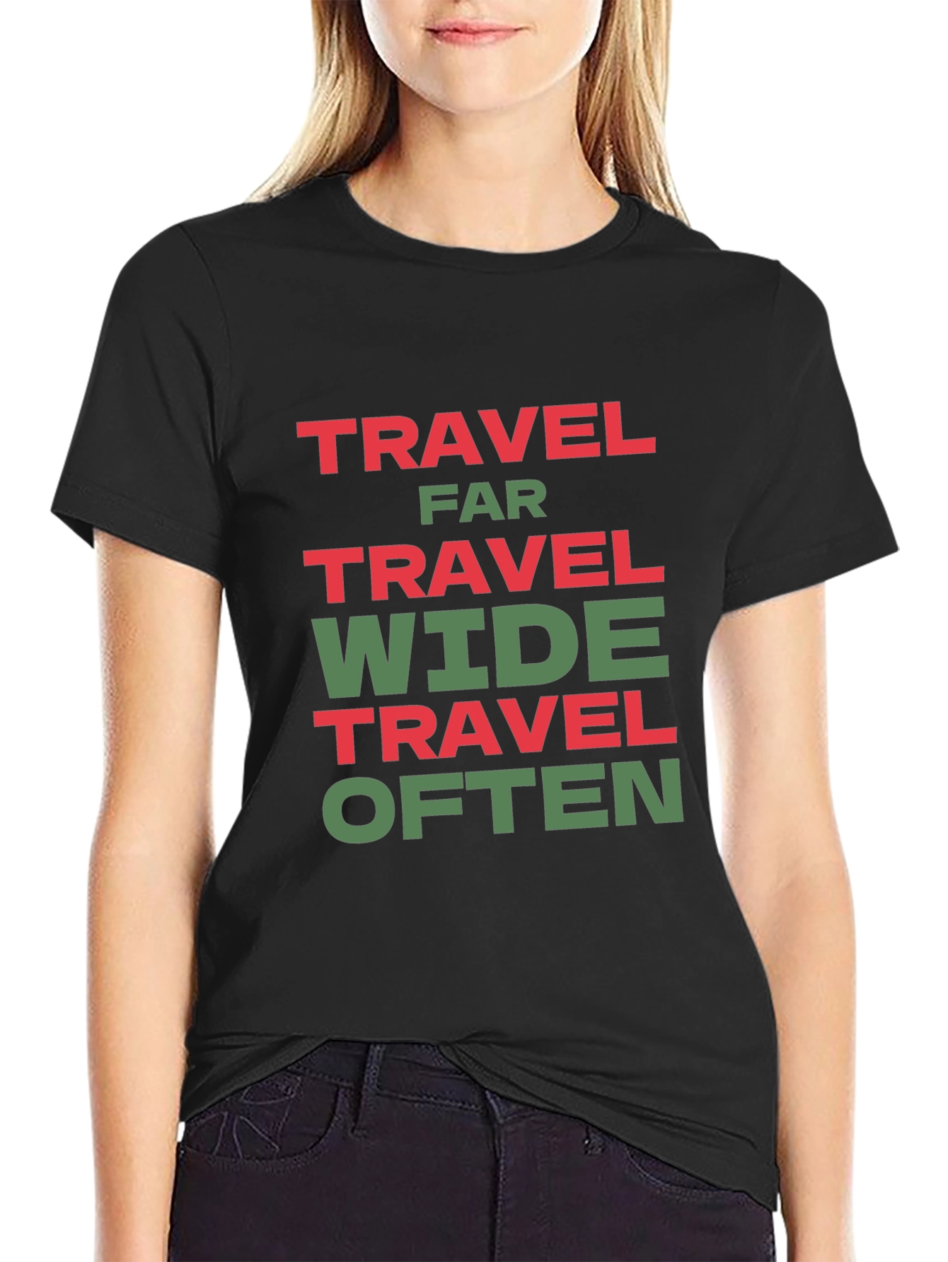 Travel Far Wide Often T-Shirt - Black Cotton Tee