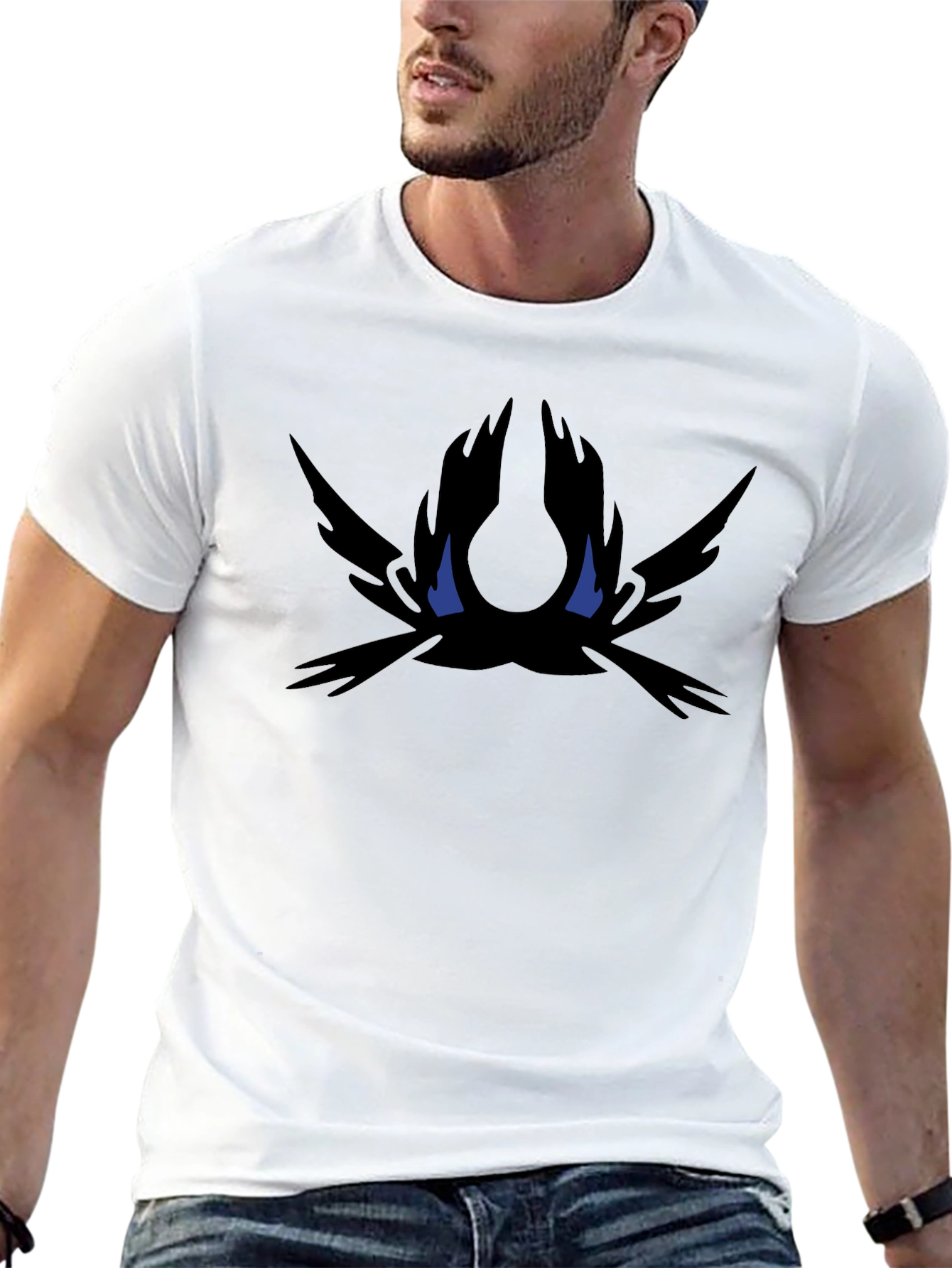 Mens Black Graphic Tee - Abstract Dark Bird Design