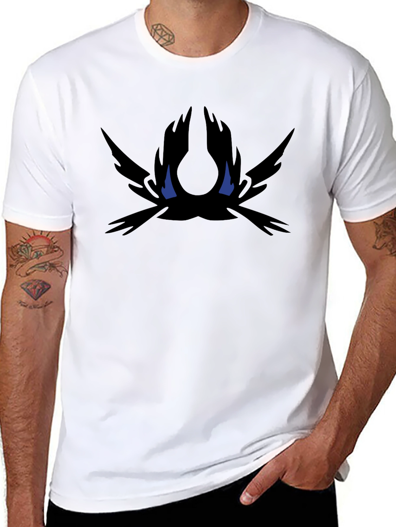 Mens Black Graphic Tee - Abstract Dark Bird Design