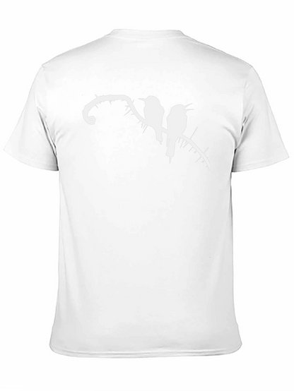 Black T-Shirt with Birds on Thorny Branch Graphic