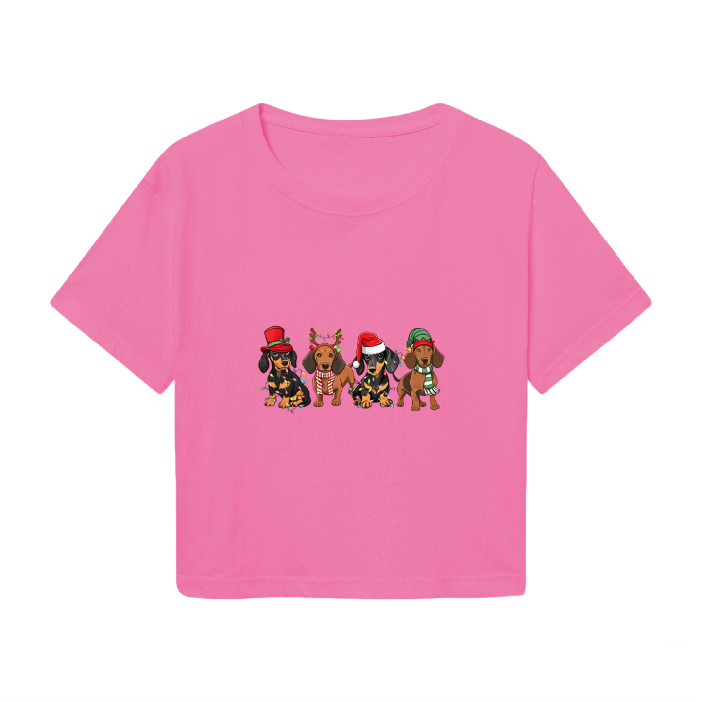 Four Festive Holiday Dachshunds Cute Christmas Crop Top