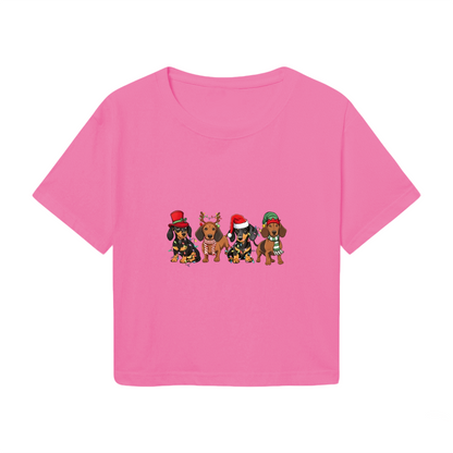 Four Festive Holiday Dachshunds Cute Christmas Crop Top