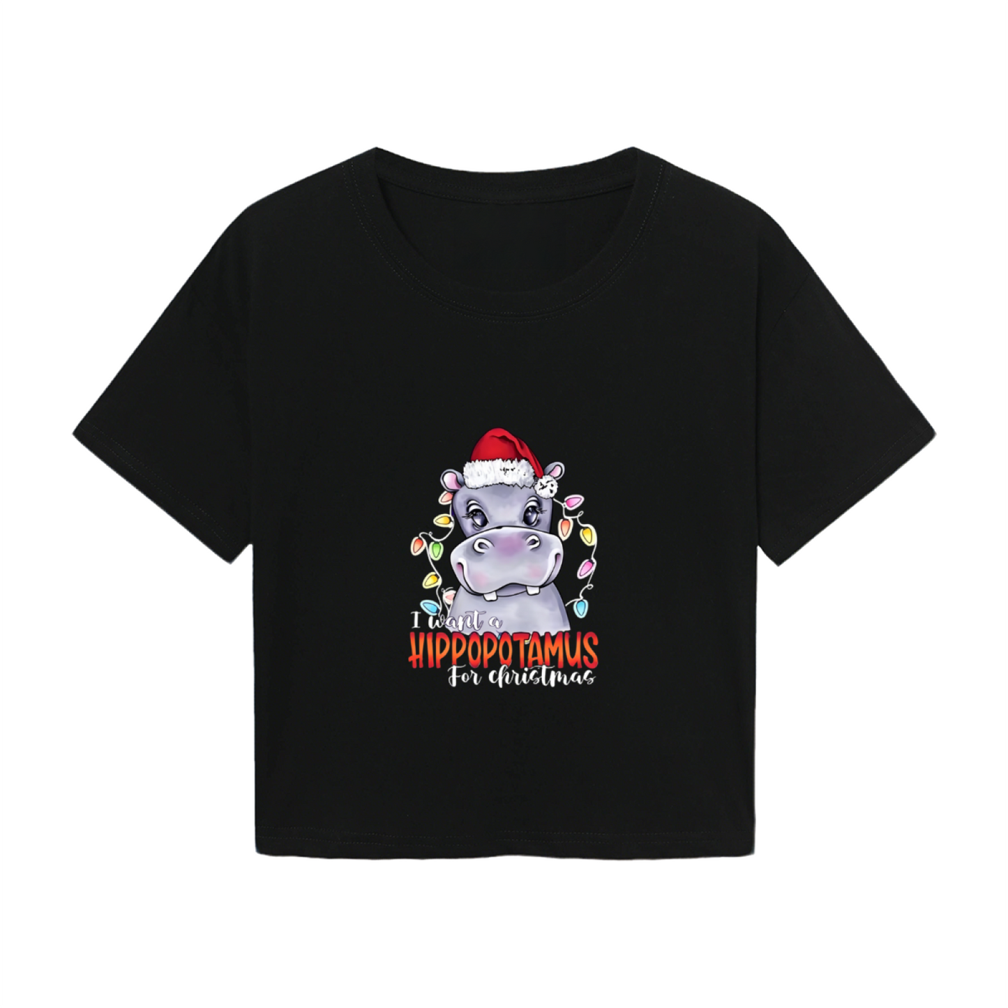 I Want A Hippopotamus For Christmas Fun X?mas Crop Tee
