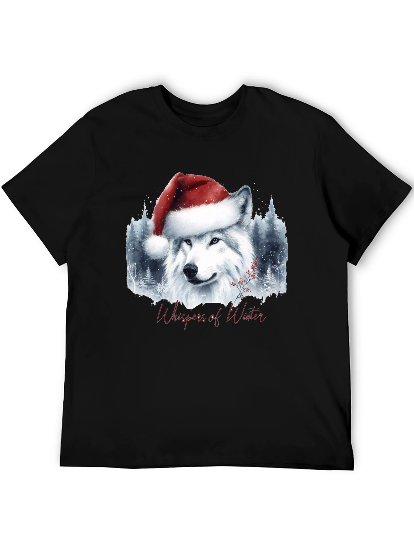 Winter Wolf Santa Hat Graphic Tee