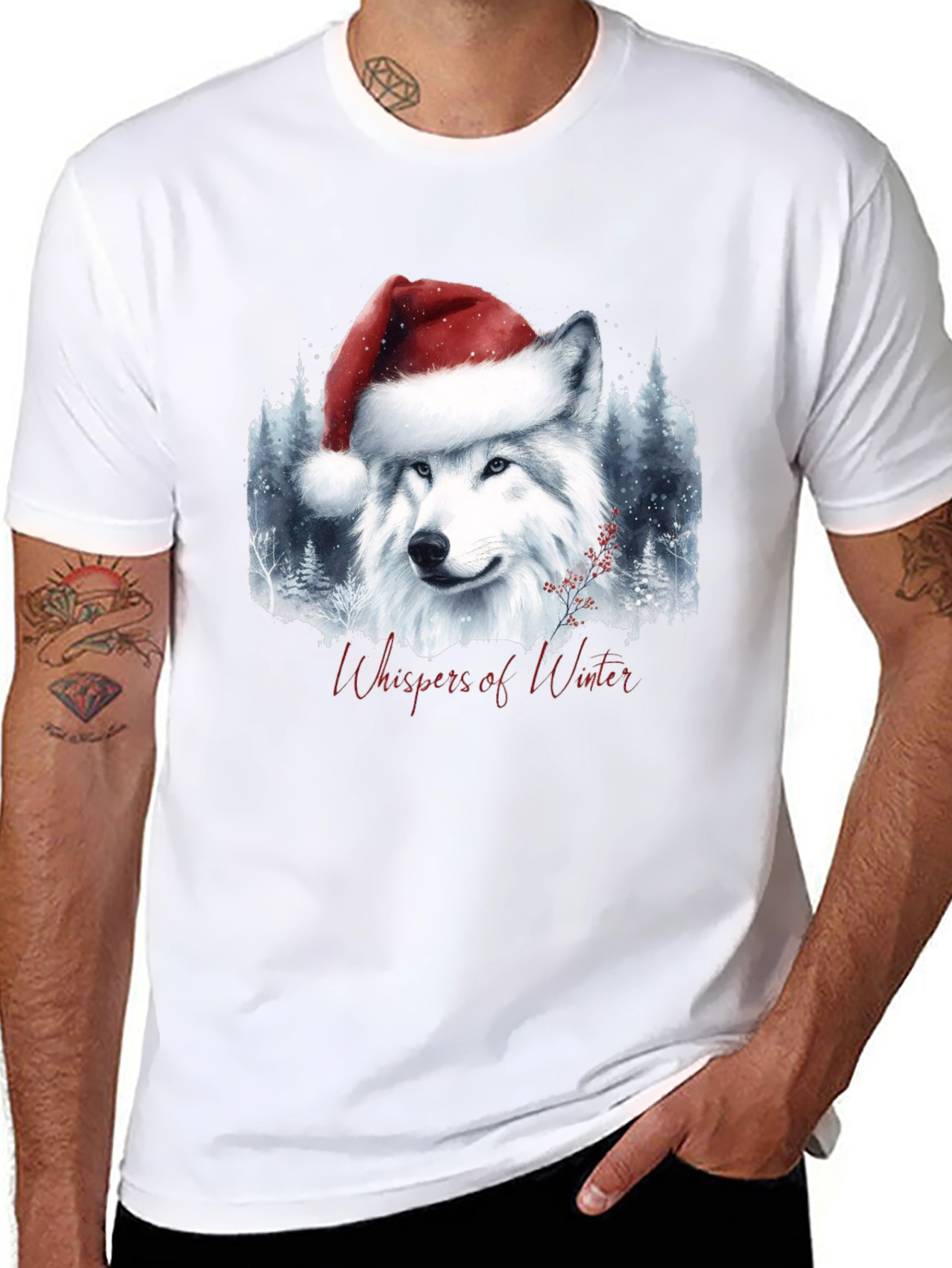Winter Wolf Santa Hat Graphic Tee
