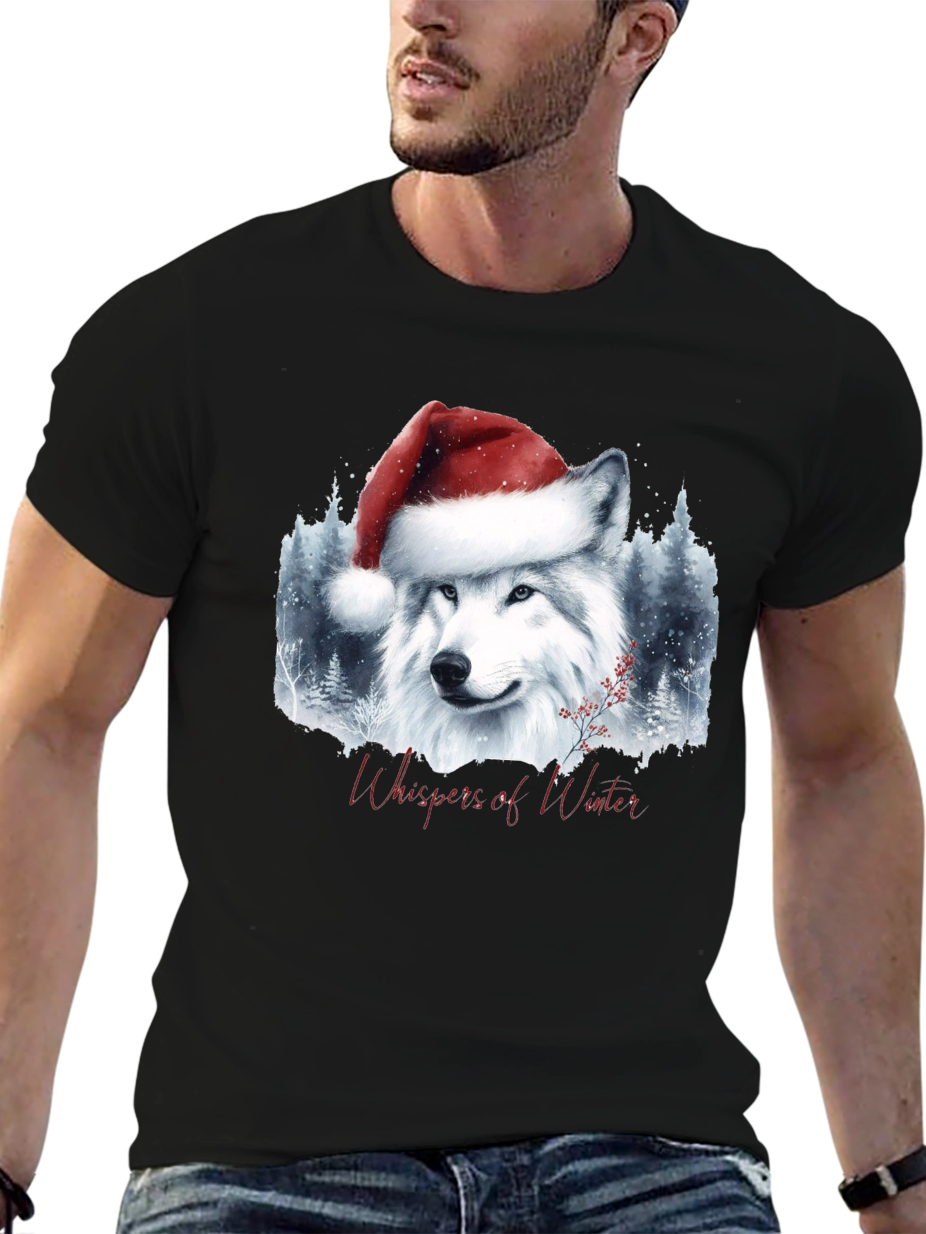 Winter Wolf Santa Hat Graphic Tee