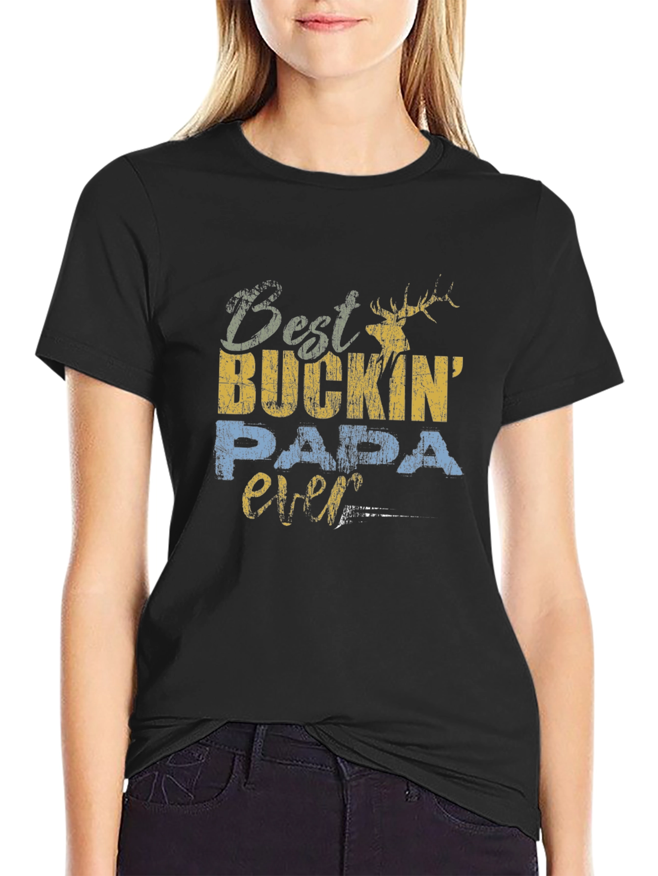 Best Buckin Papa Ever Black T-Shirt