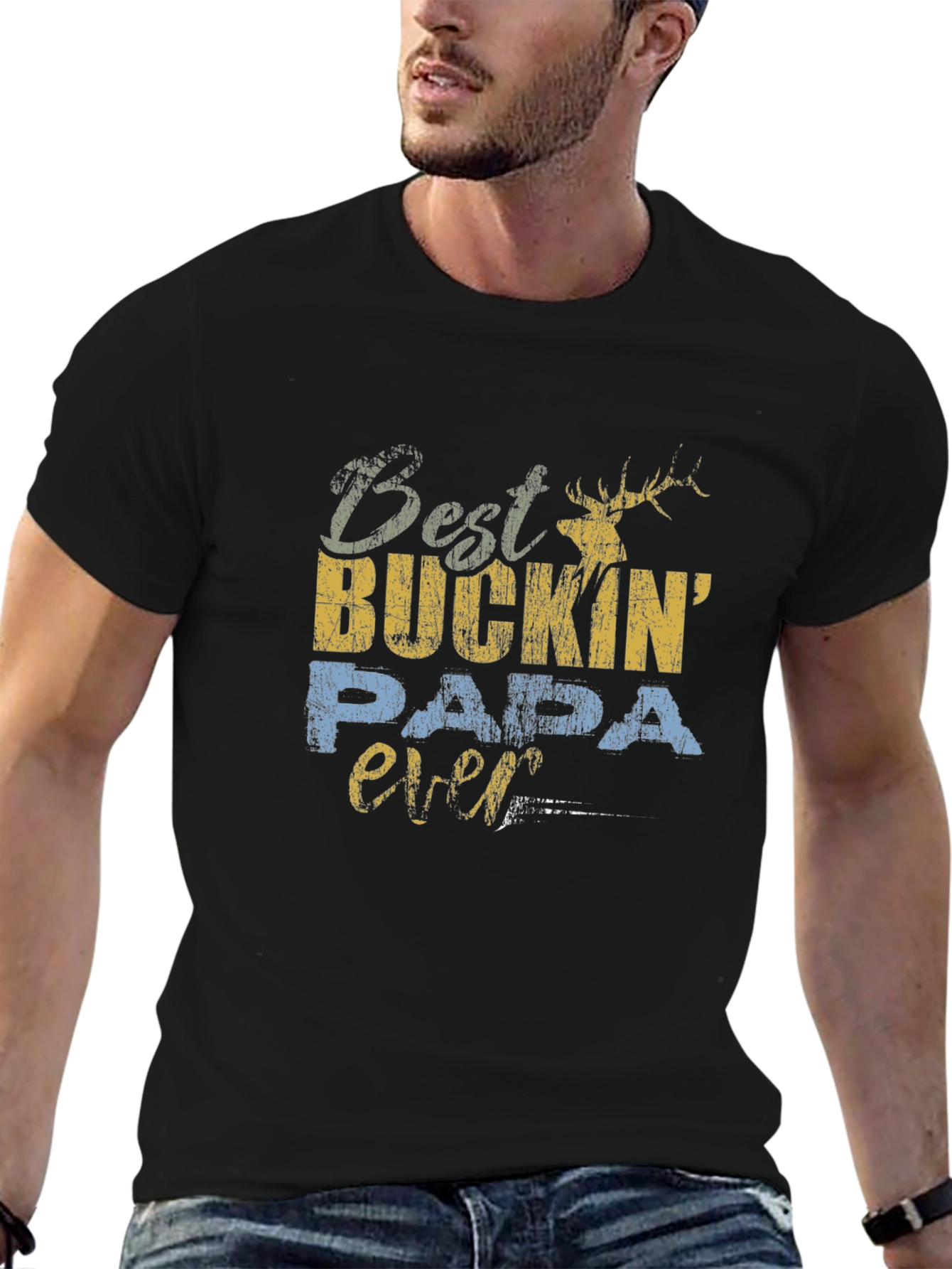 Best Buckin Papa Ever Black T-Shirt