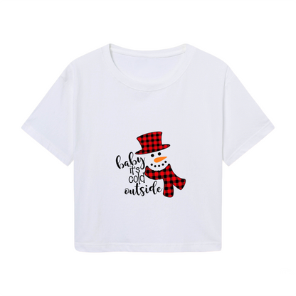 Baby It¡¯s Cold Outside Buffalo Plaid Snowman Holiday Crop Top