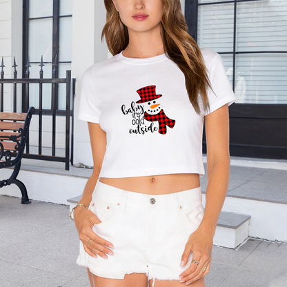 Baby It¡¯s Cold Outside Buffalo Plaid Snowman Holiday Crop Top