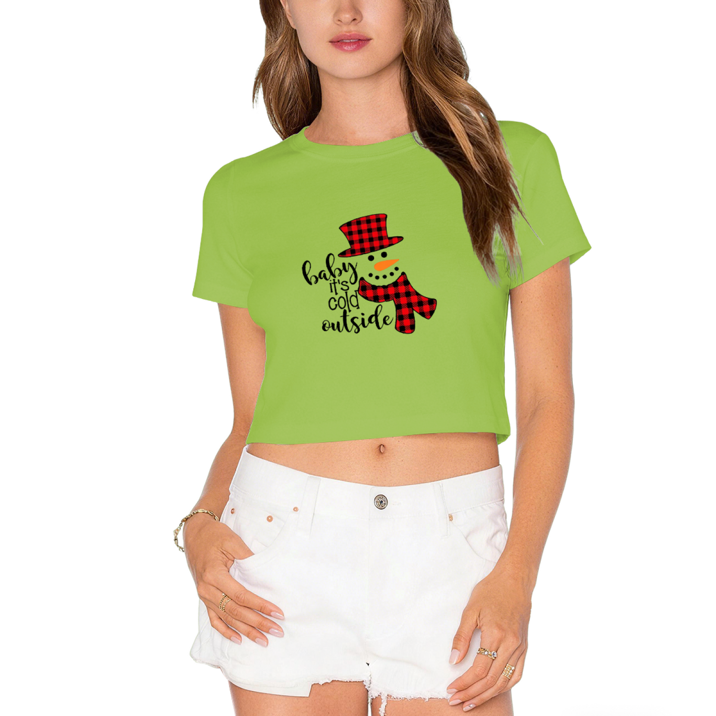 Baby It¡¯s Cold Outside Buffalo Plaid Snowman Holiday Crop Top