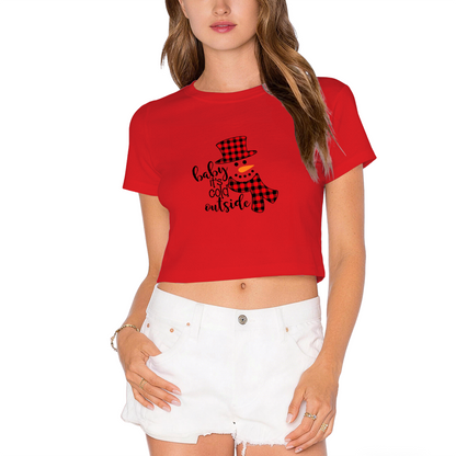 Baby It¡¯s Cold Outside Buffalo Plaid Snowman Holiday Crop Top